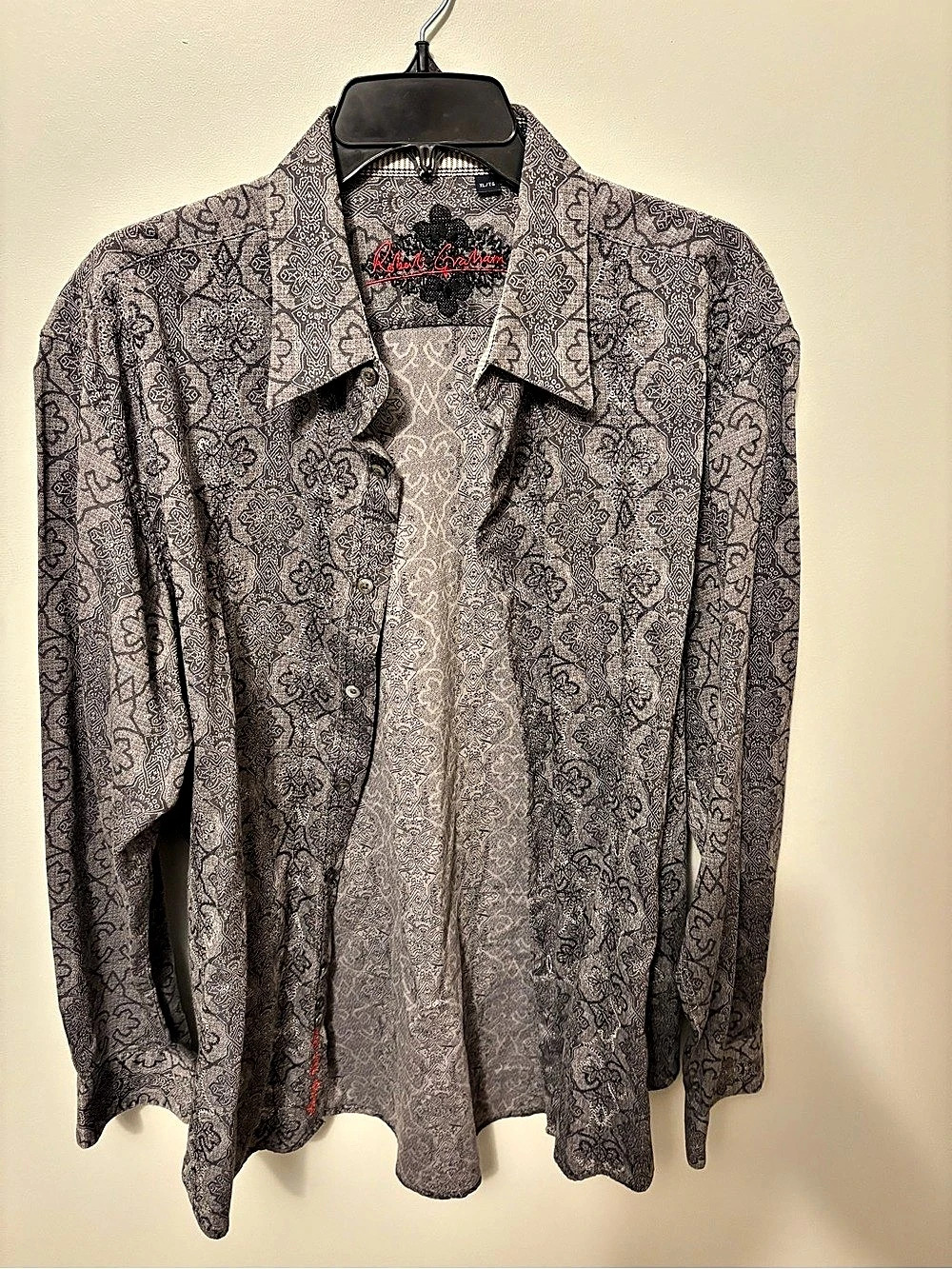 Robert Graham Eastlake Mens XL Charcoal Grey Jacquard Geometric Damask LS Shirt
